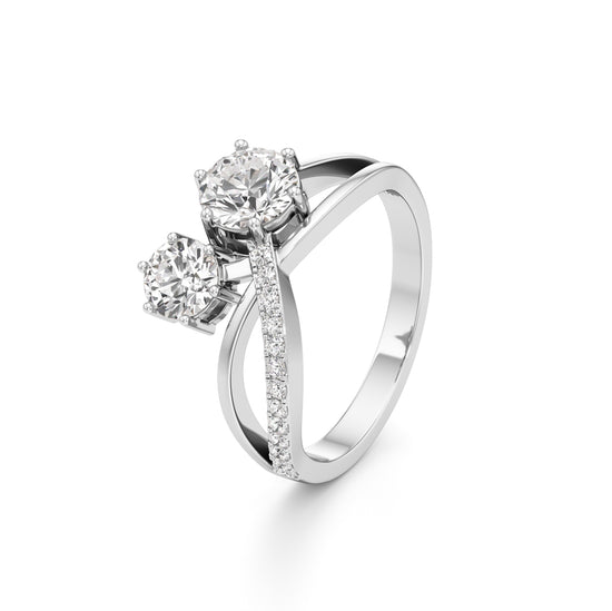 Eclipsed Grace Twin Diamond Crossover Ring with PavÃ© Accents
