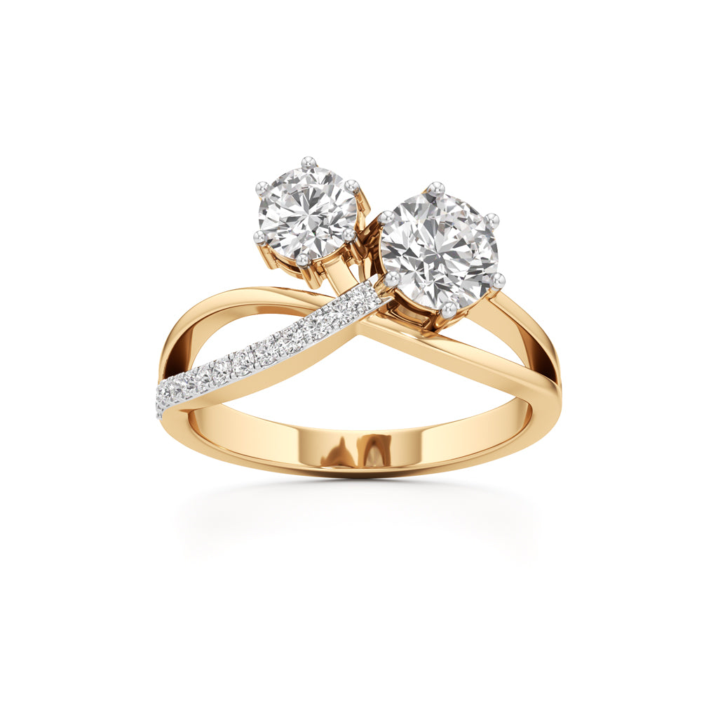 Eclipsed Grace Twin Diamond Crossover Ring with PavÃ© Accents