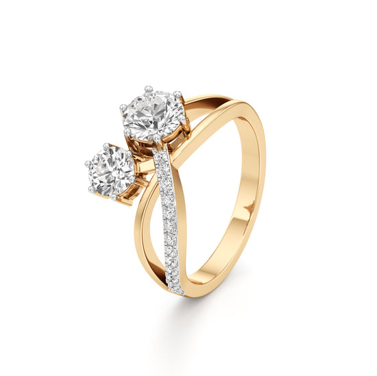 Eclipsed Grace Twin Diamond Crossover Ring with PavÃ© Accents