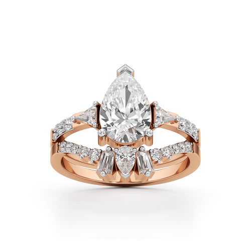 Crowned Radiance Pear-Cut Diamond Ring with Regal Accents