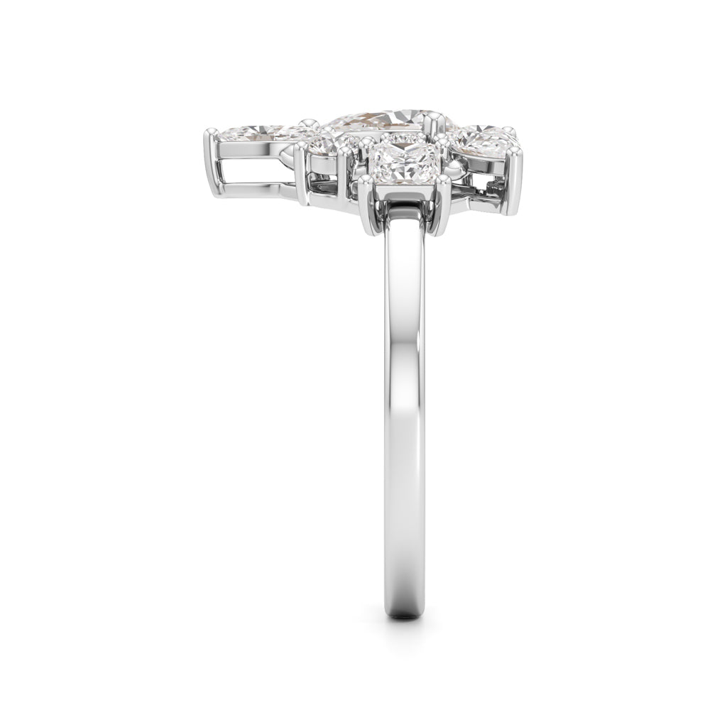 Asymmetrical Diamond Cluster Cocktail Ring