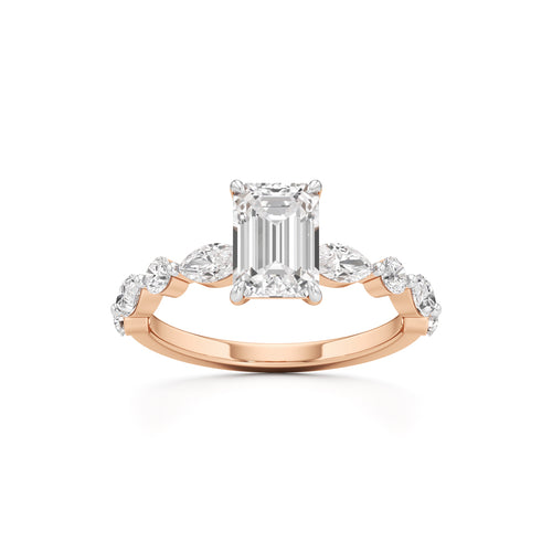 Emerald Cut & Pear Side Stone Ring
