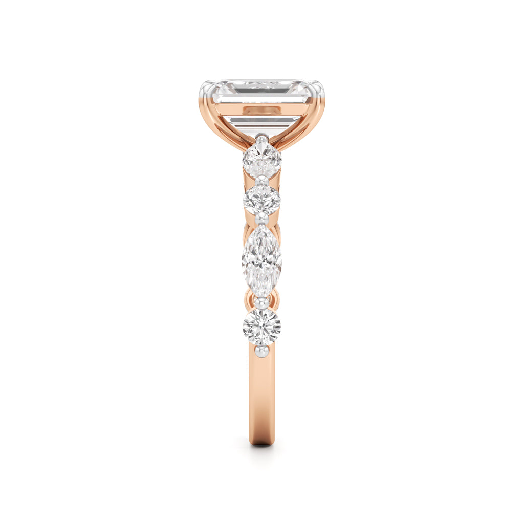 Emerald Cut & Pear Side Stone Ring