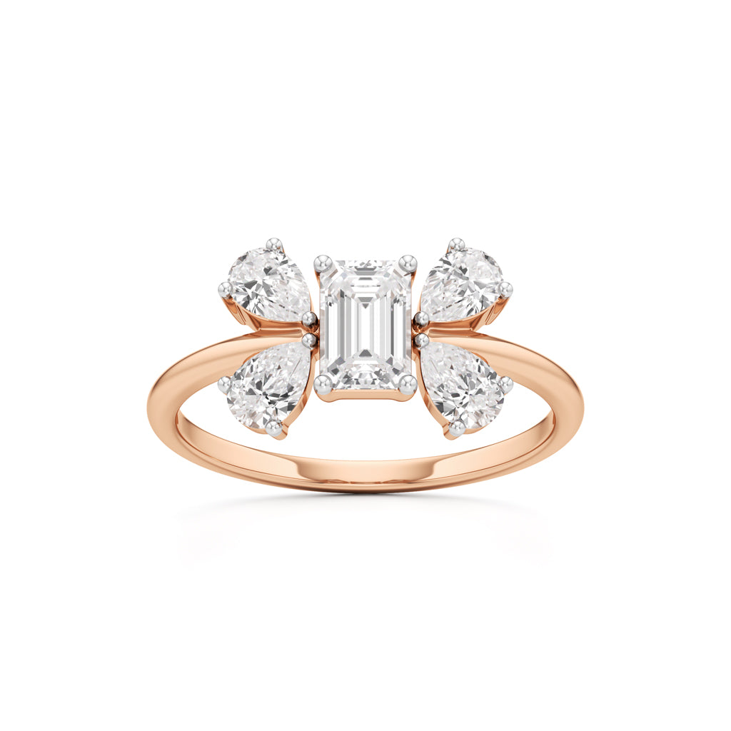 Emerald Cut  Pear Glimstripe Ring