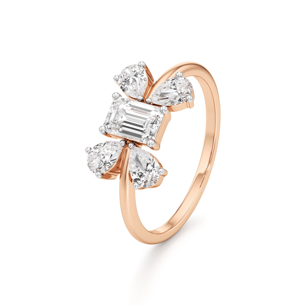 Emerald Cut  Pear Glimstripe Ring