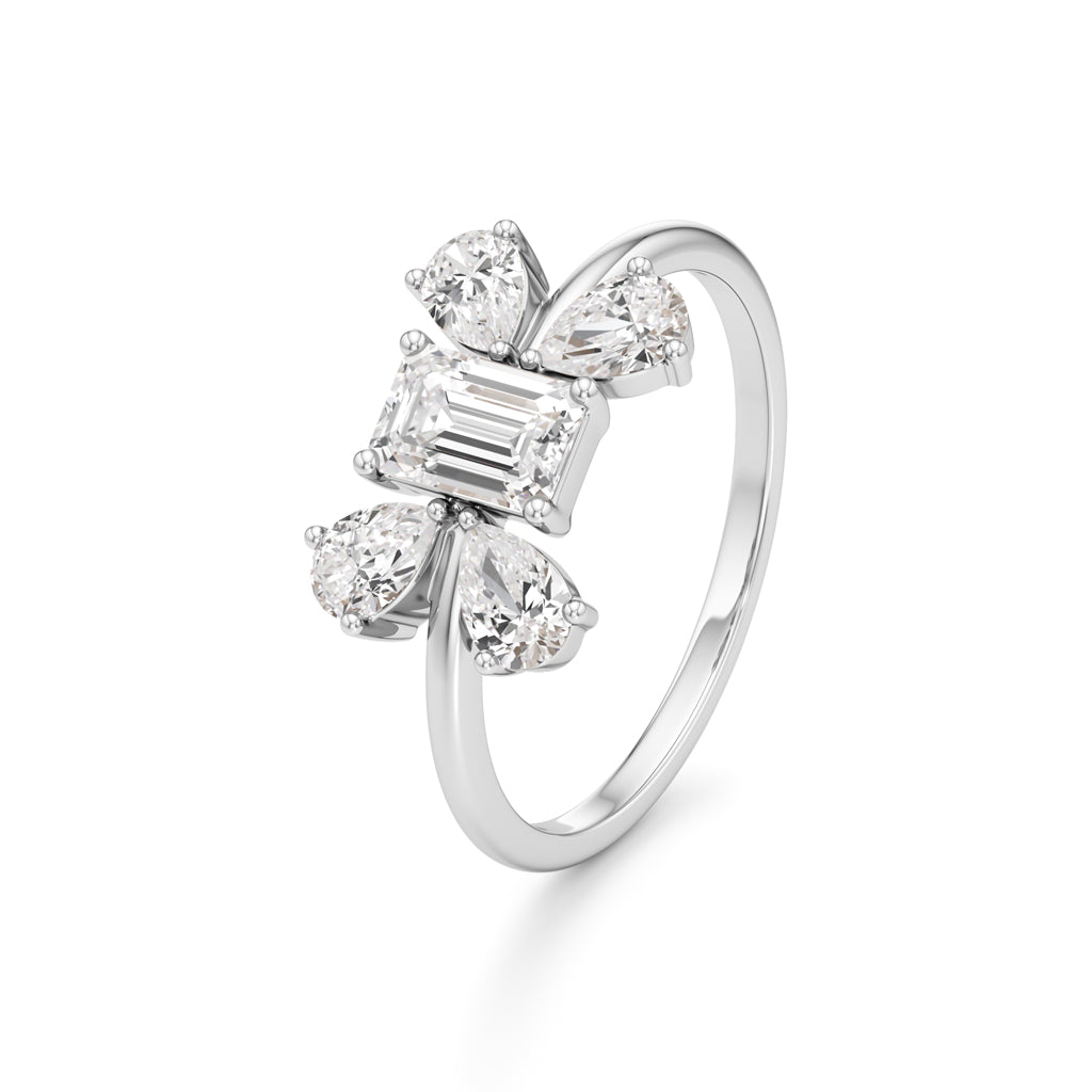 Emerald Cut  Pear Glimstripe Ring