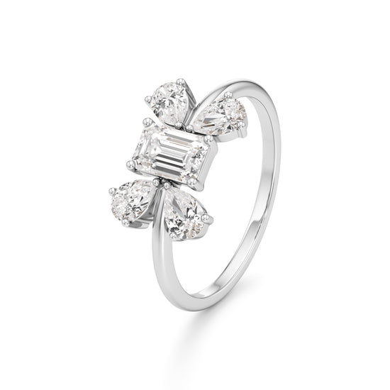Emerald Cut  Pear Glimstripe Ring