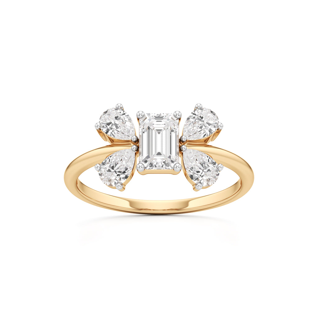 Emerald Cut  Pear Glimstripe Ring