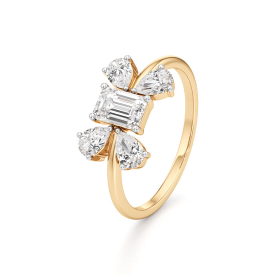 Emerald Cut  Pear Glimstripe Ring