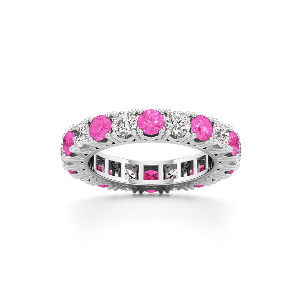 Pink Sapphire  Diamond Eternity Band