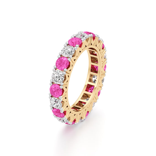 Pink Sapphire  Diamond Eternity Band