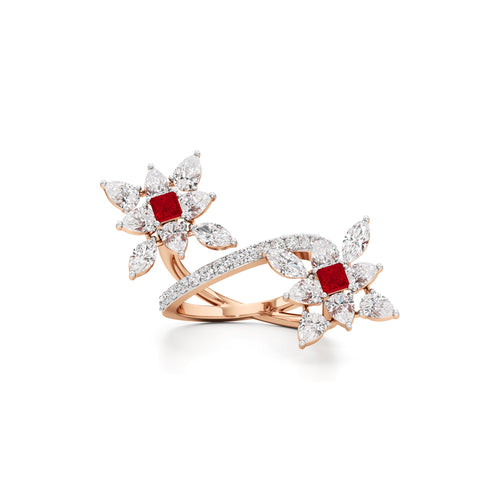 Ruby  Diamond Floral Vivid Ring