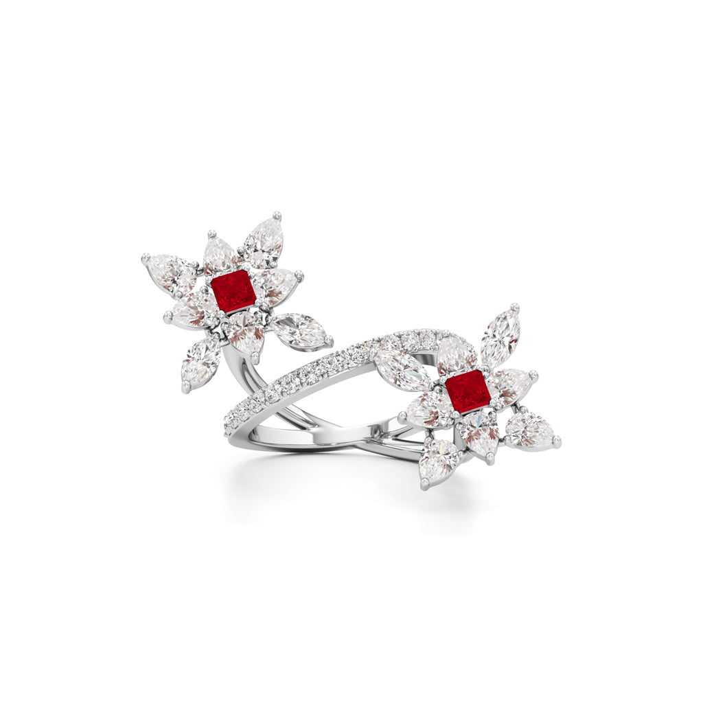 Ruby  Diamond Floral Vivid Ring