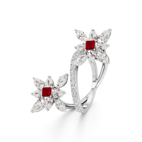 Ruby  Diamond Floral Vivid Ring