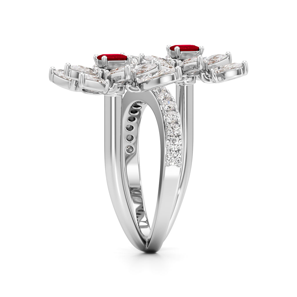 Ruby  Diamond Floral Vivid Ring