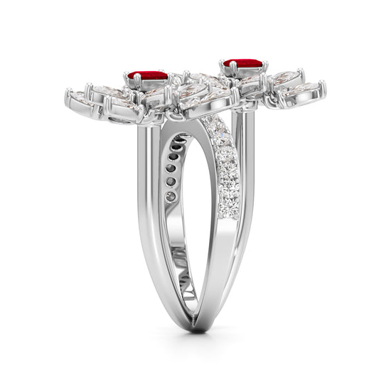 Ruby  Diamond Floral Vivid Ring