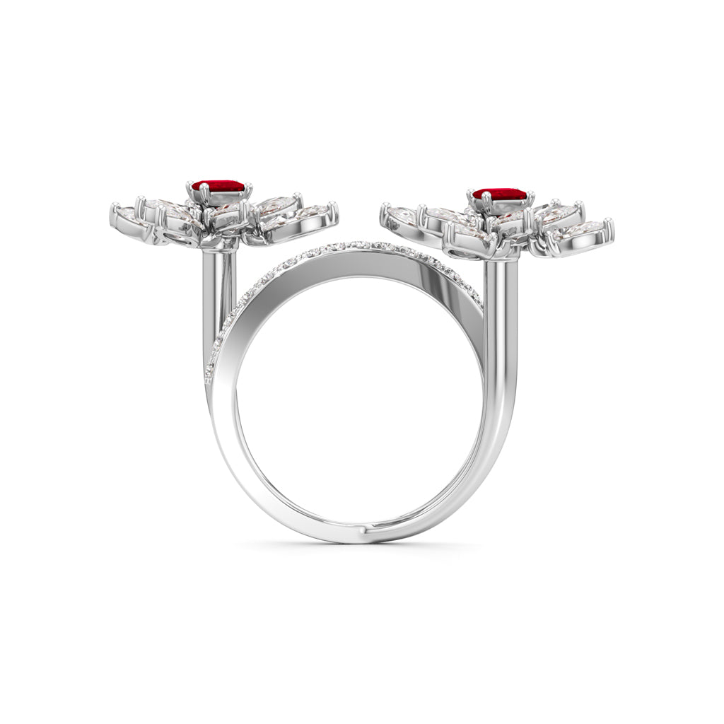 Ruby  Diamond Floral Vivid Ring