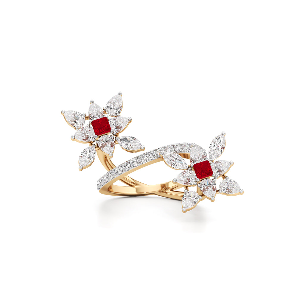 Ruby  Diamond Floral Vivid Ring