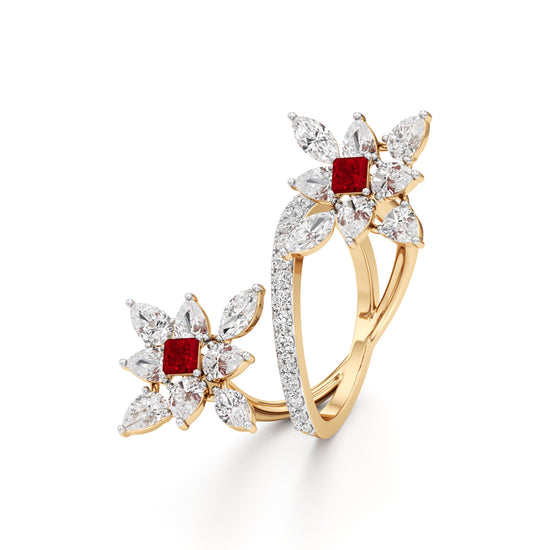 Ruby  Diamond Floral Vivid Ring