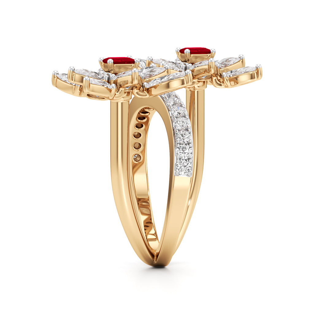 Ruby  Diamond Floral Vivid Ring