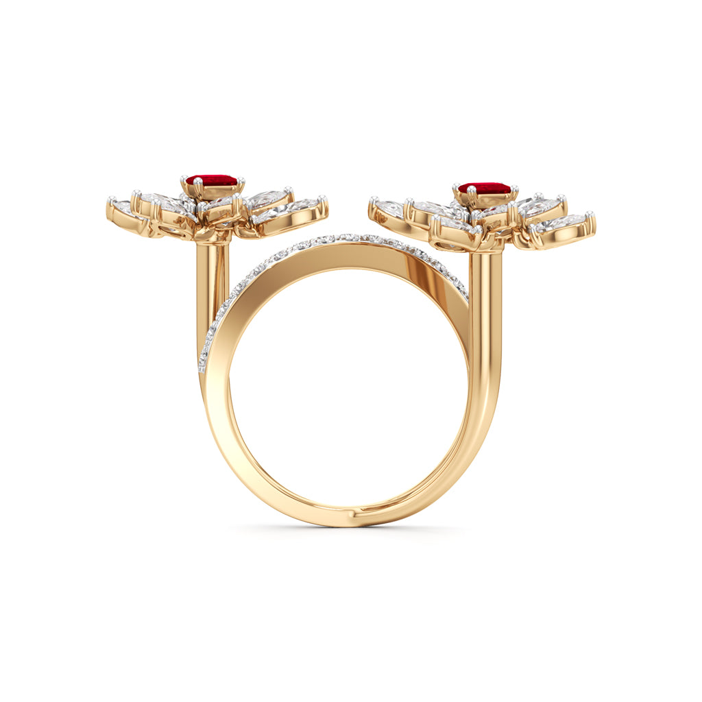 Ruby  Diamond Floral Vivid Ring