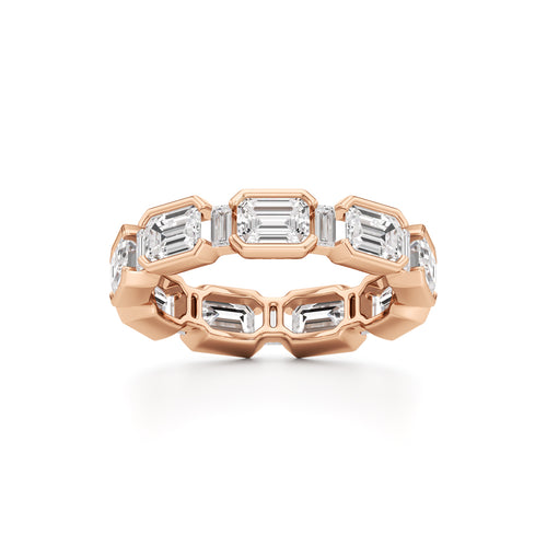 Bezel Set Emerald  Baguette Diamond Eternity Band