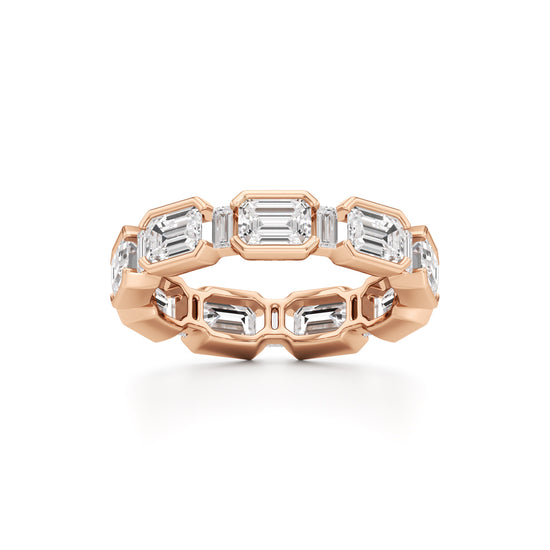 Bezel Set Emerald  Baguette Diamond Eternity Band