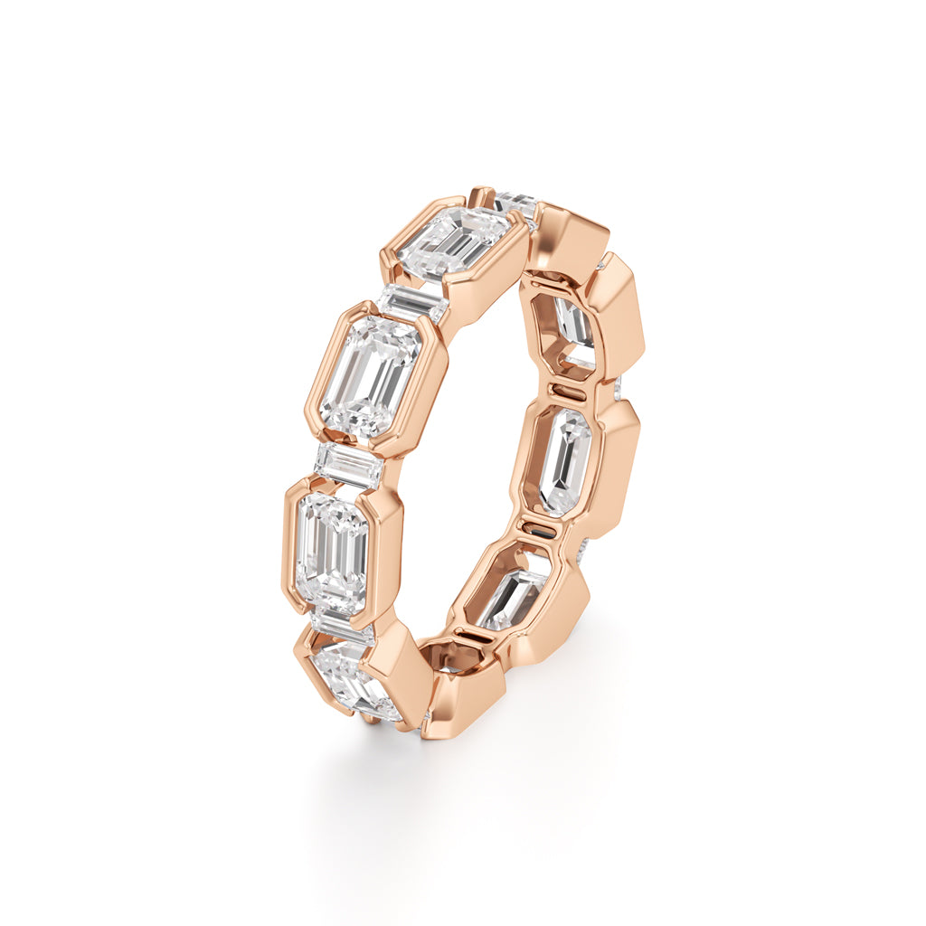 Bezel Set Emerald  Baguette Diamond Eternity Band