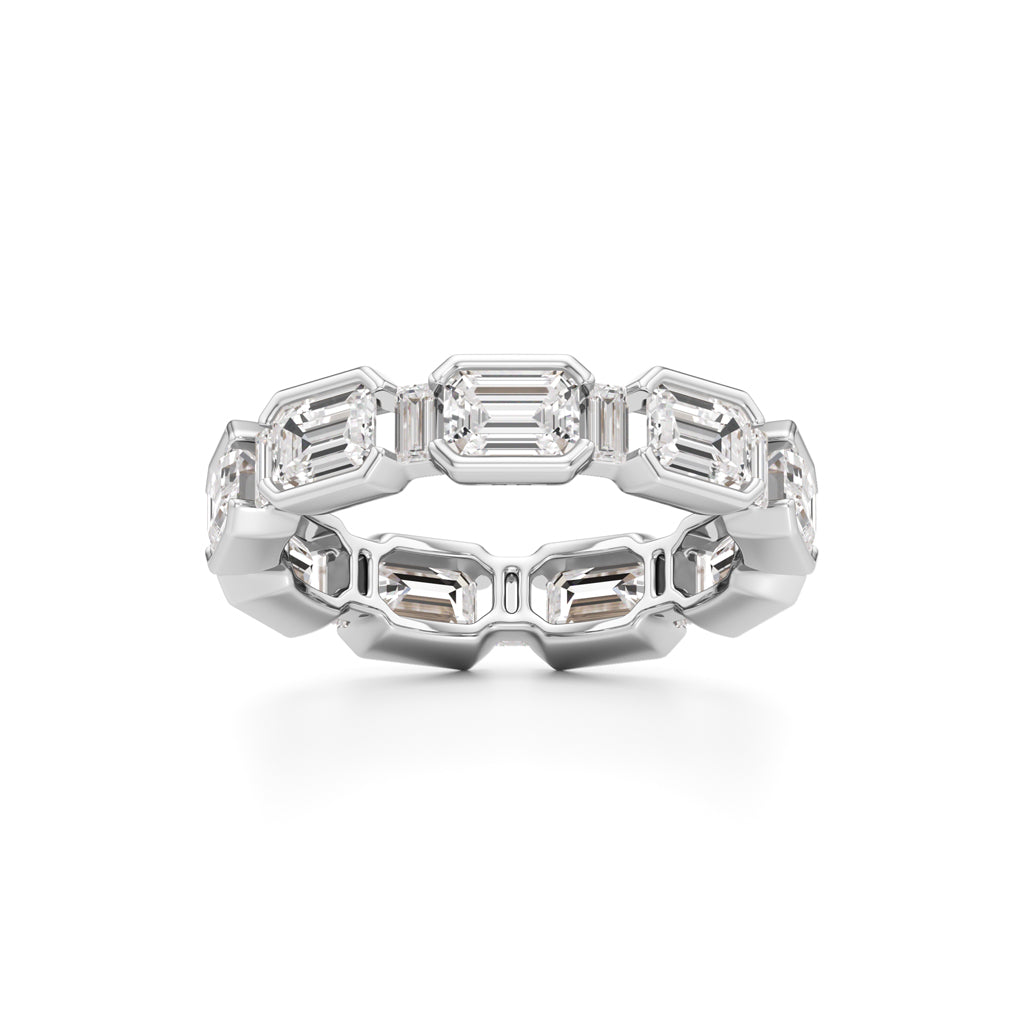 Bezel Set Emerald  Baguette Diamond Eternity Band