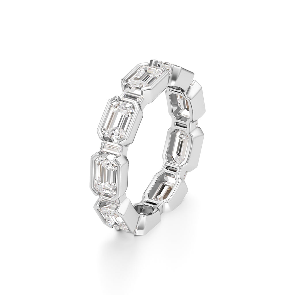 Bezel Set Emerald  Baguette Diamond Eternity Band