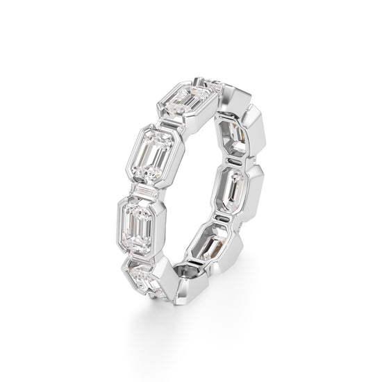 Bezel Set Emerald  Baguette Diamond Eternity Band