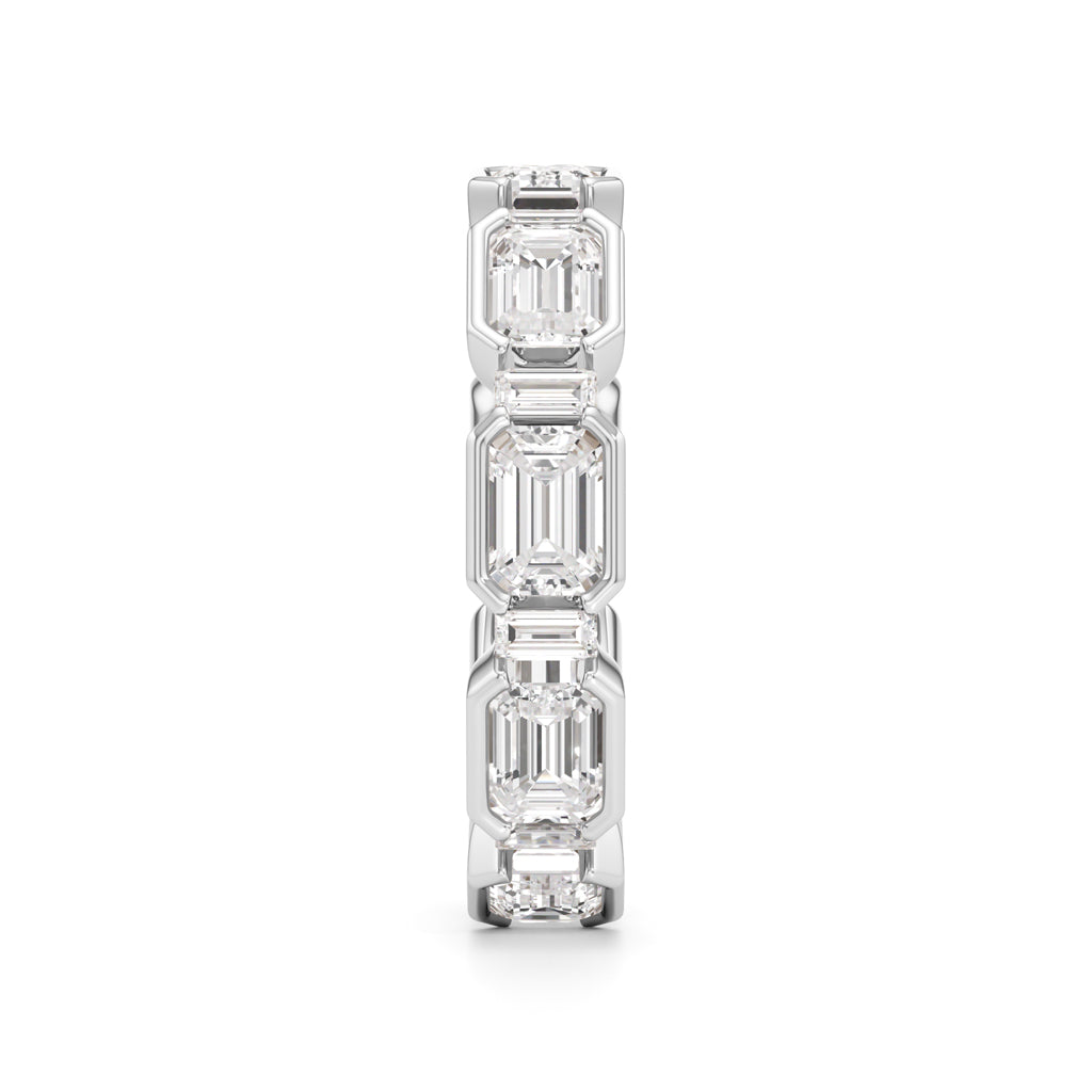 Bezel Set Emerald  Baguette Diamond Eternity Band