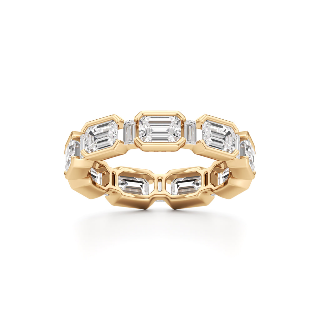 Bezel Set Emerald  Baguette Diamond Eternity Band