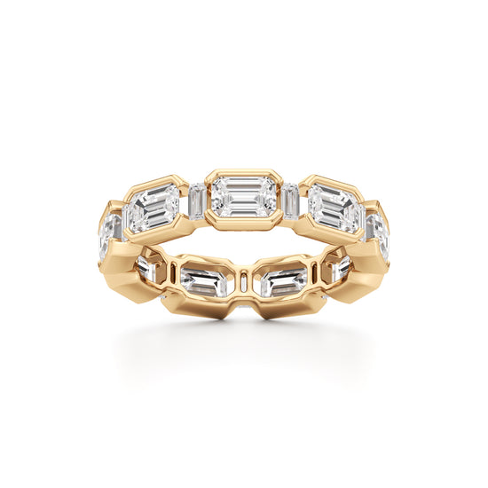 Bezel Set Emerald  Baguette Diamond Eternity Band