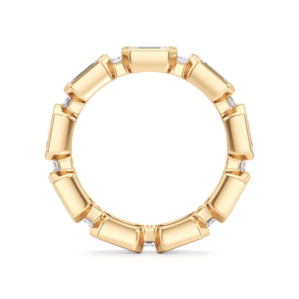 Bezel Set Emerald  Baguette Diamond Eternity Band