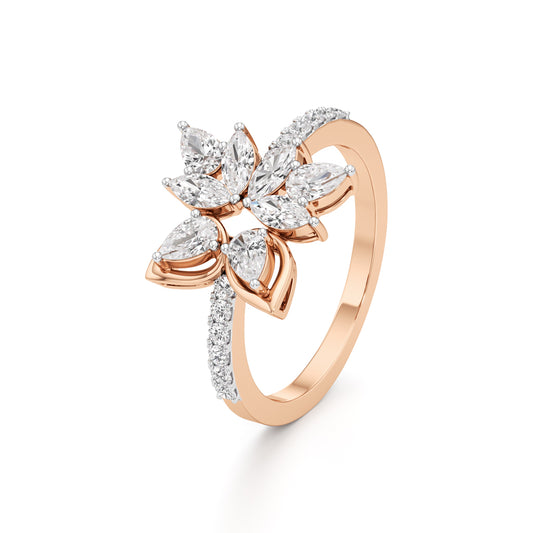 Marquise  Pear Diamond Floral Ring