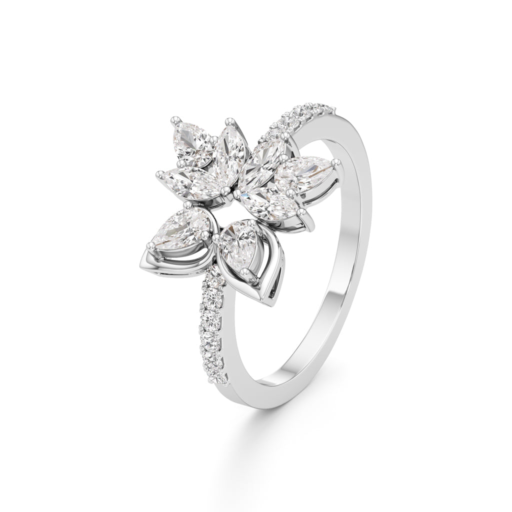 Marquise  Pear Diamond Floral Ring