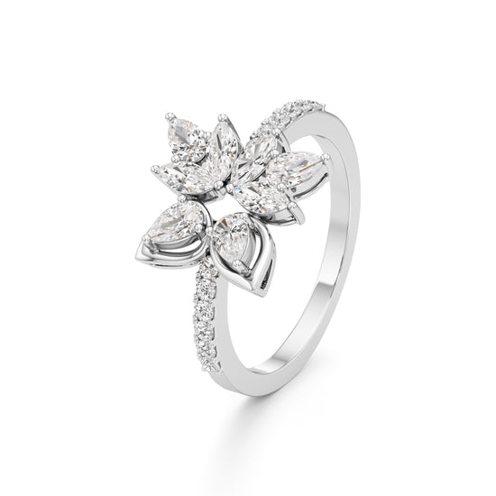Marquise  Pear Diamond Floral Ring