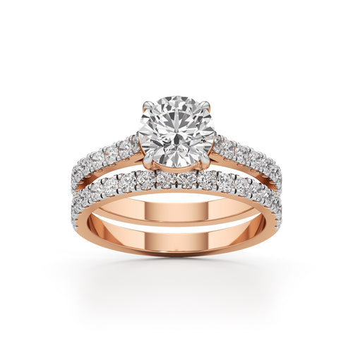 Round Diamond with Double Pave Band Wedding Set