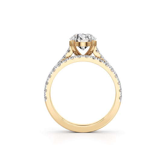 Round Diamond with Double Pave Band Wedding Set