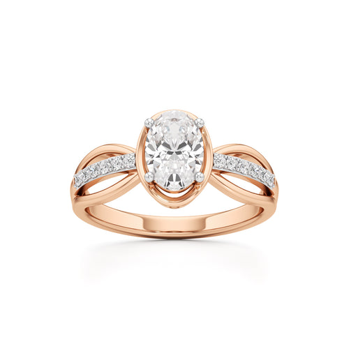 Oval Diamond Bypass Ring with Pave Accents