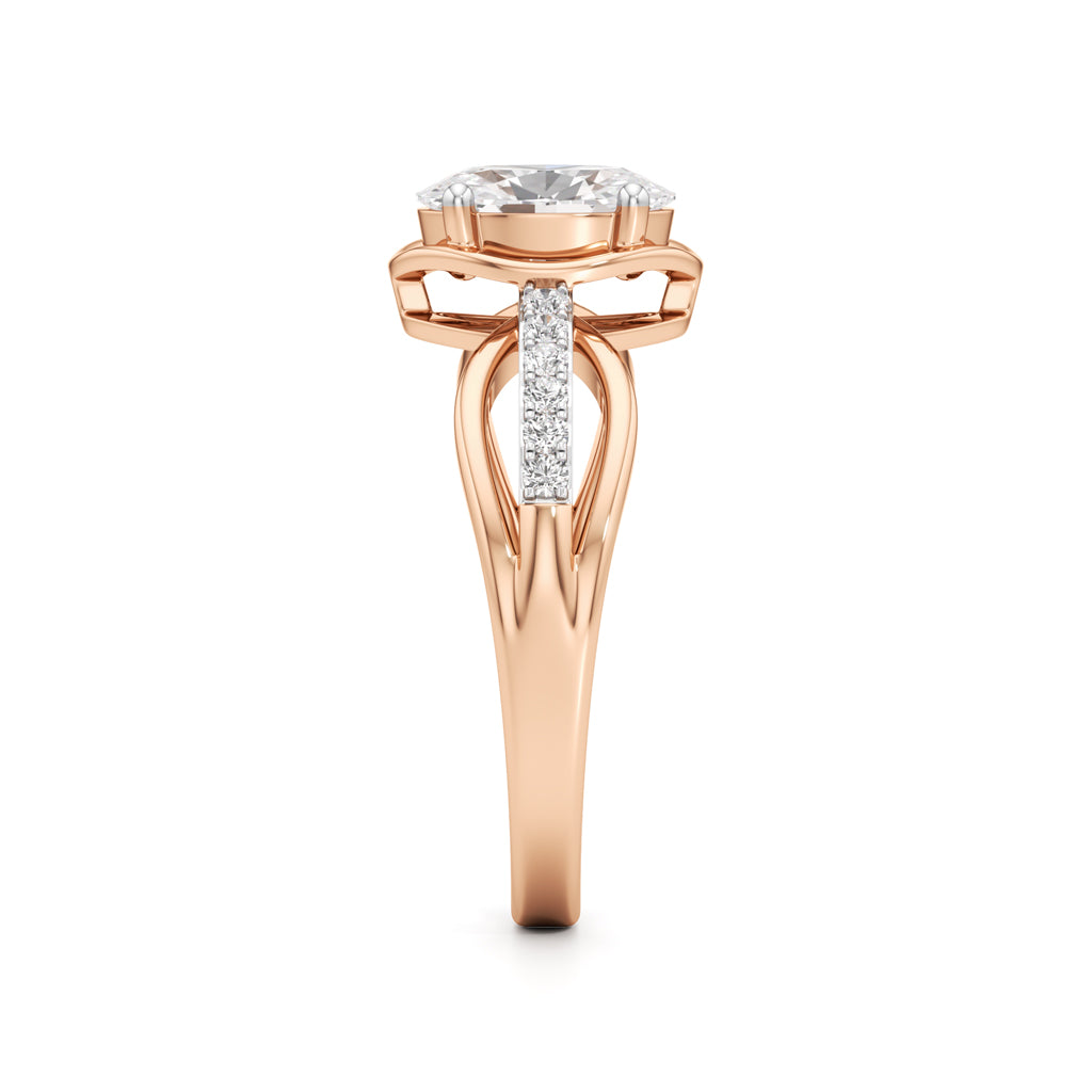 Oval Diamond Bypass Ring with Pave Accents