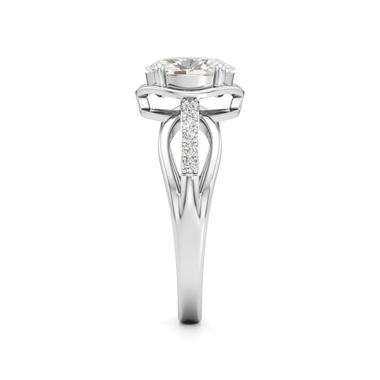 Oval Diamond Bypass Ring with Pave Accents