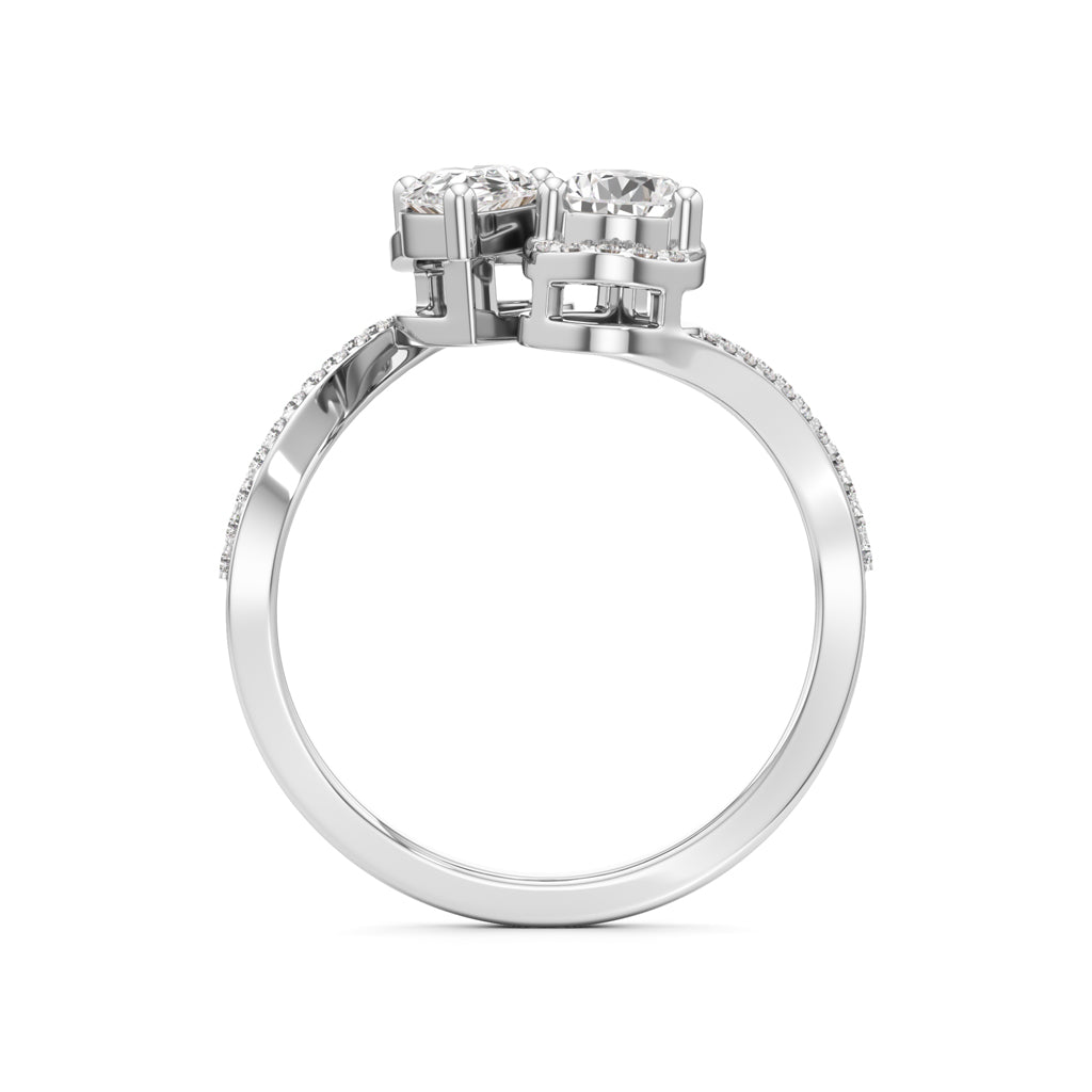 Two Pear Diamond Bypass Ring with Halo Accent