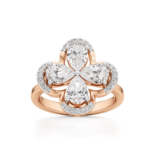 Pear Diamond Clover Ring with Halo