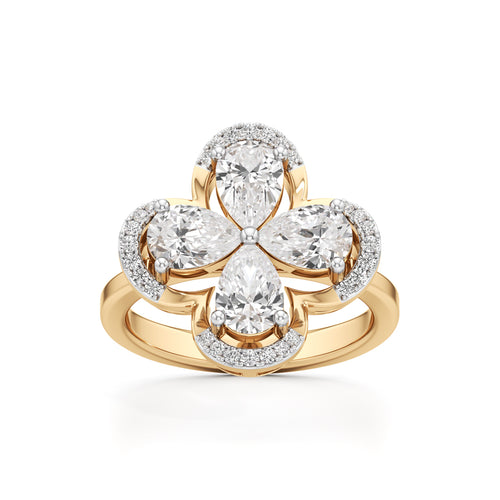 Pear Diamond Clover Ring with Halo