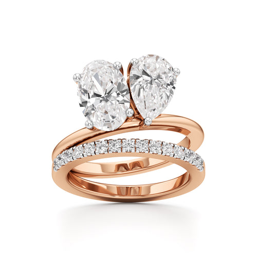 Two Oval Diamond Bypass Wedding Set