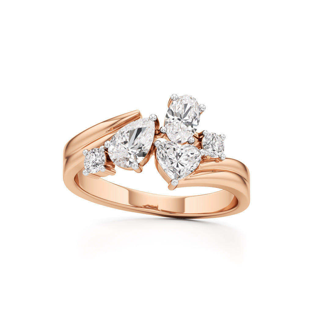 Whimsical MultiShape Diamond Bypass Ring