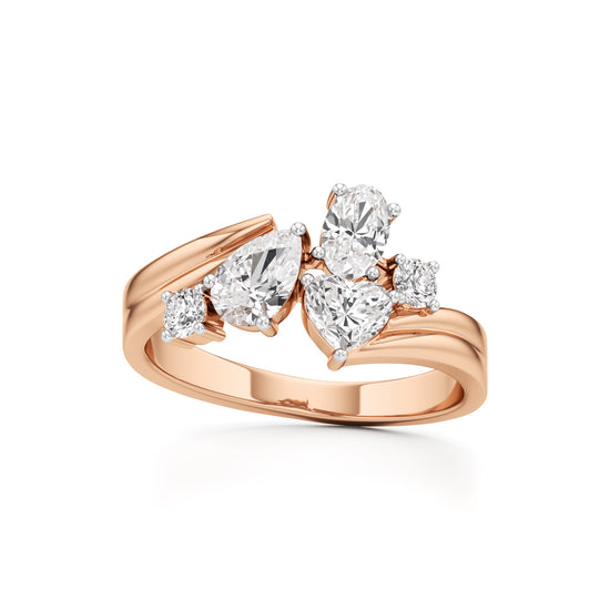 Whimsical MultiShape Diamond Bypass Ring
