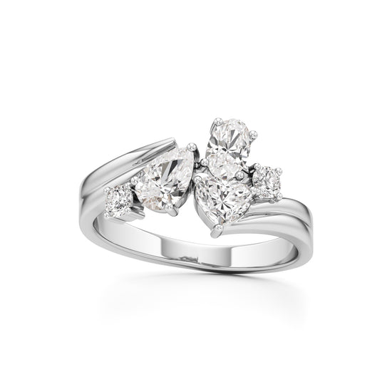 Whimsical MultiShape Diamond Bypass Ring